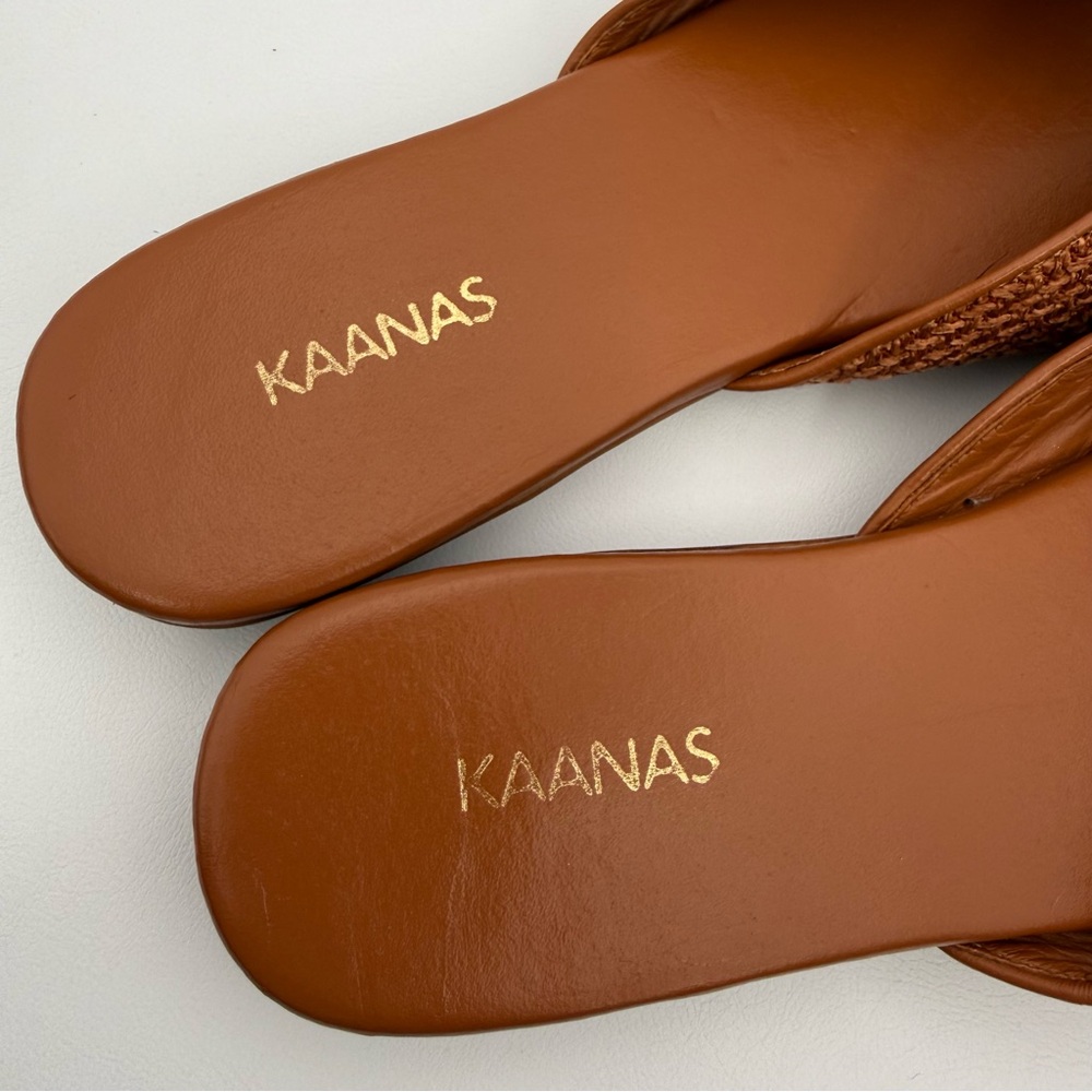 KAANAS Serene Brandy Sandal Woven Leather Brown Square Toe 9 Minimalist Neutral - Picture 11 of 15